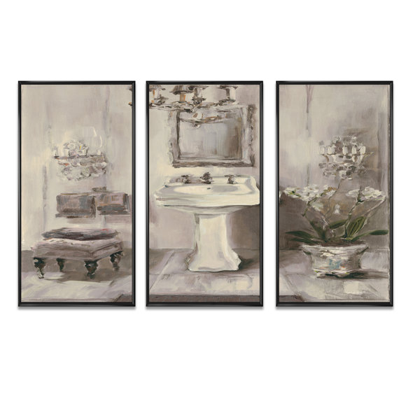 DesignArt French Bathroom Vintage II Framed On Canvas 3 Pieces Painting ...